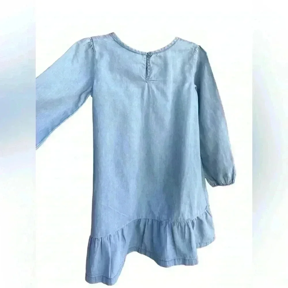 The Children's Place 5T Girls Embroidered 🌈 Chambray Dress - denim Med Wash